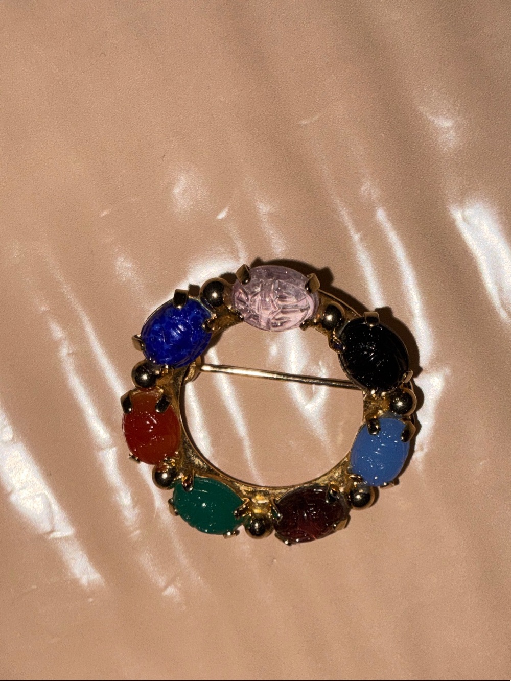NWOT Multi-Color Gemstone Circle Brooch REAL GEMS- Women Jewelry
